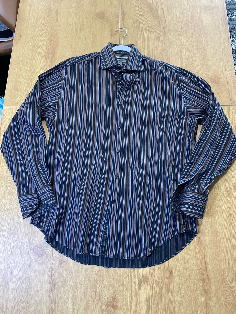 Johnston & Murphy Black Multi-Stripe Long-Sleeve Dress Shirt